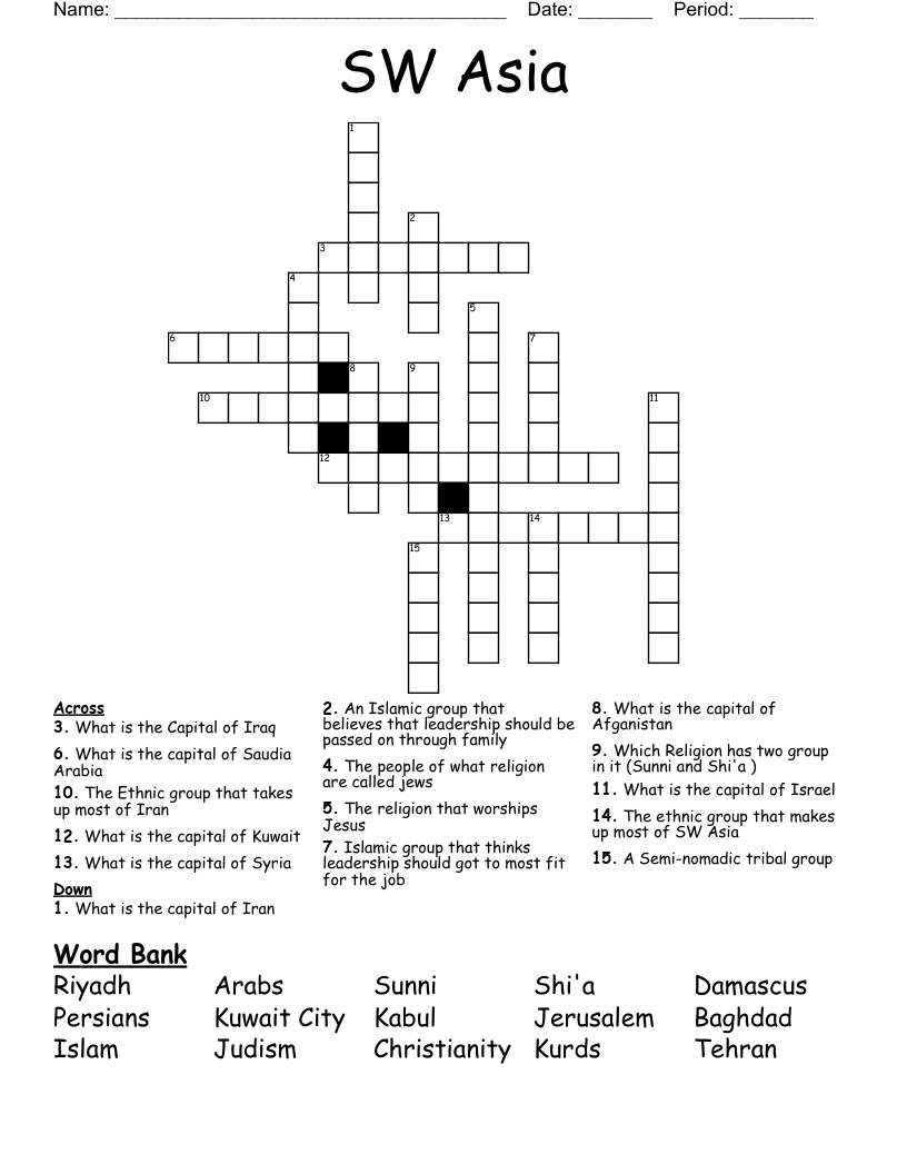 SW Asia Crossword