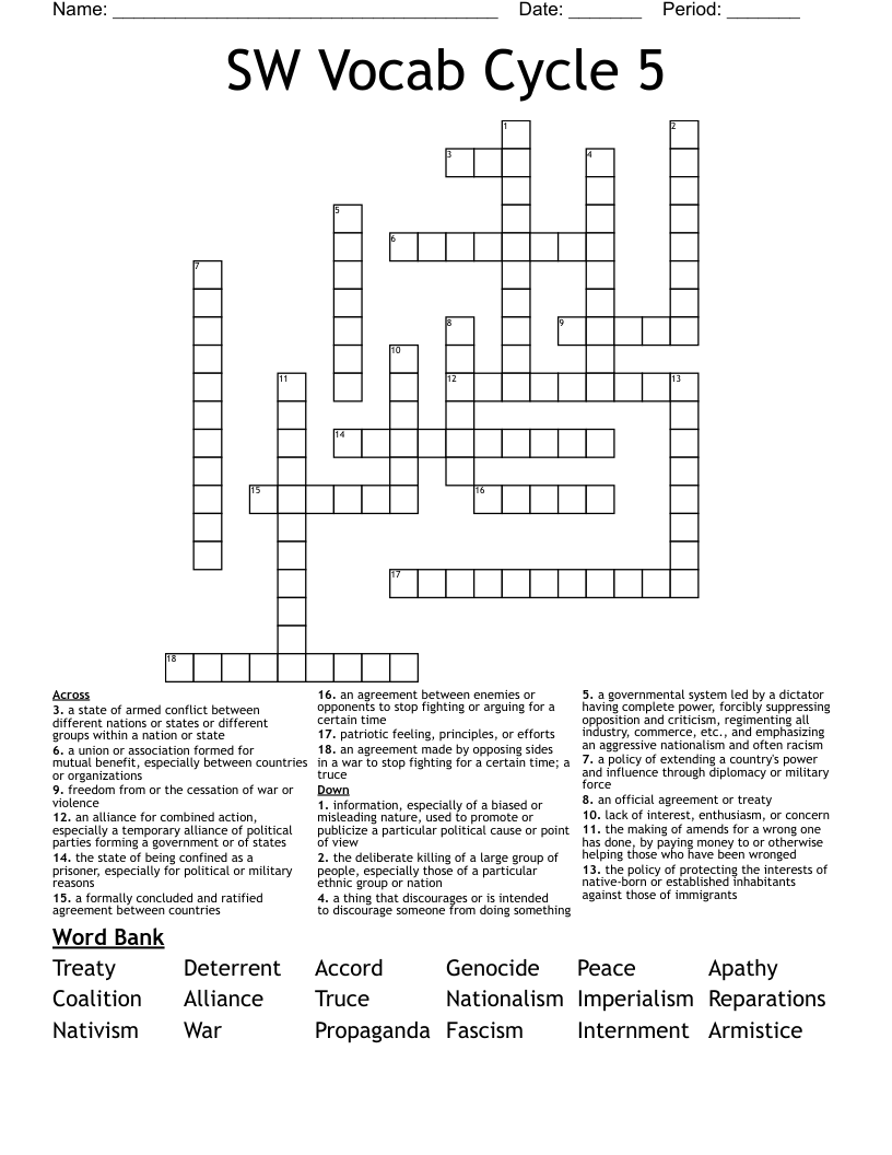 SW Vocab Cycle 5 Crossword