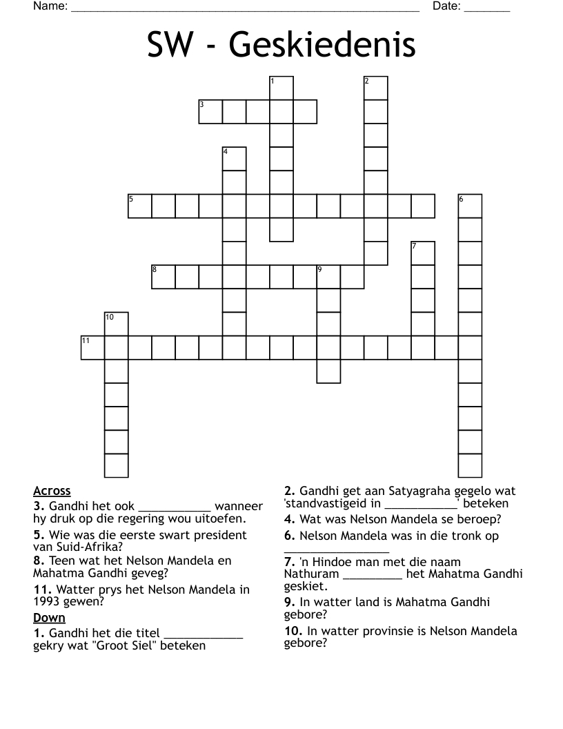 SW - Geskiedenis Crossword