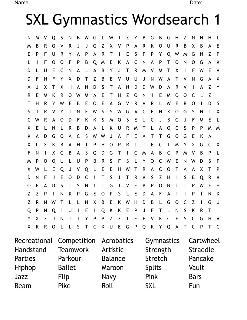 SXL Gymnastics Wordsearch 1
