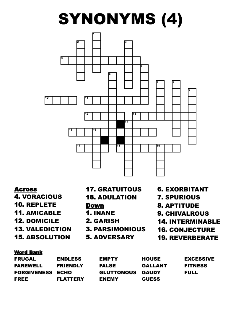SYNONYMS (4) Crossword
