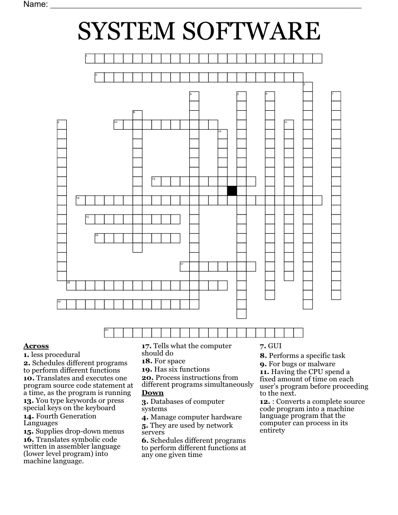 SYSTEM SOFTWARE Crossword