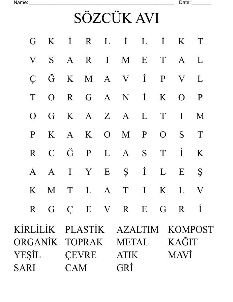 SÖZCÜK AVI Word Search