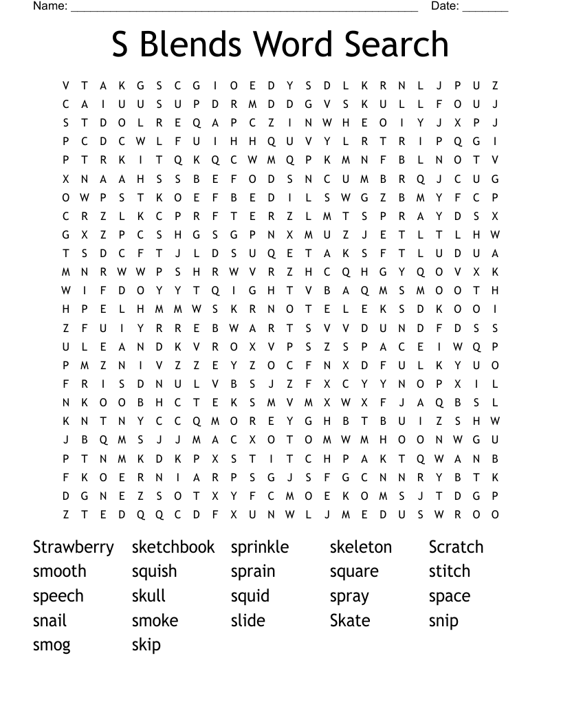 S Blends Word Search