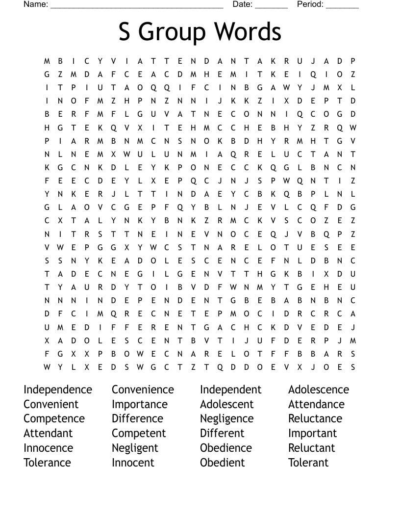 S Group Words Word Search