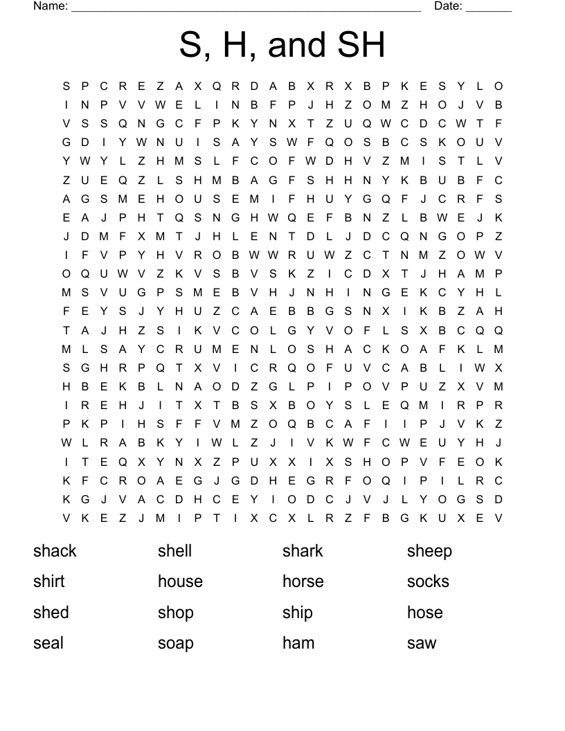 S, H, and SH Word Search
