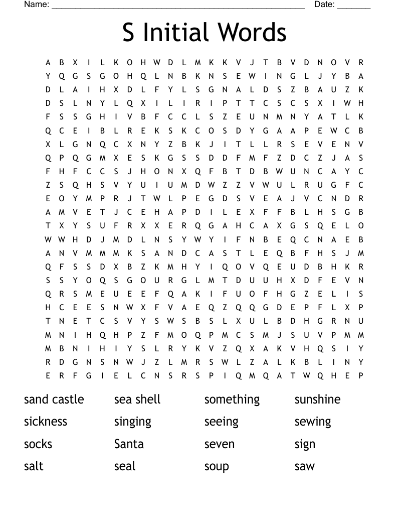 S Initial Words Word Search