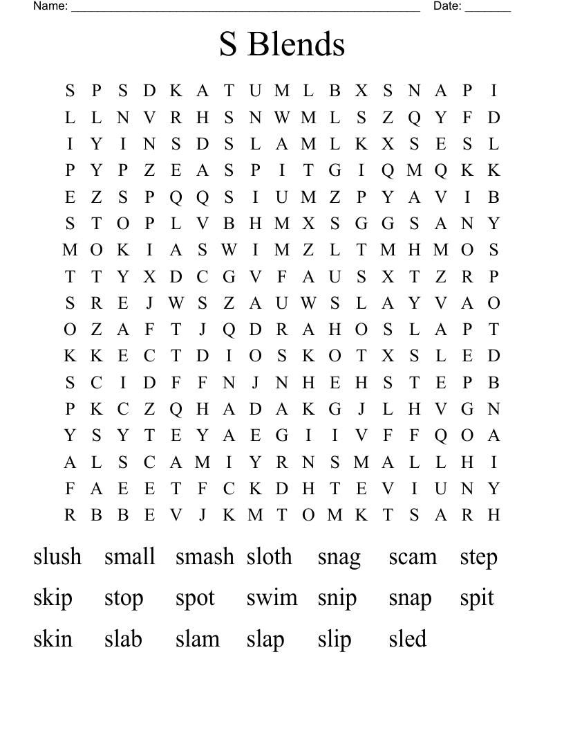 S  Blends Word Search