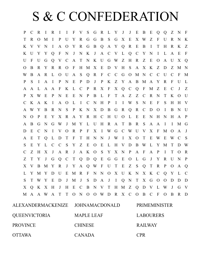 S & C CONFEDERATION Word Search