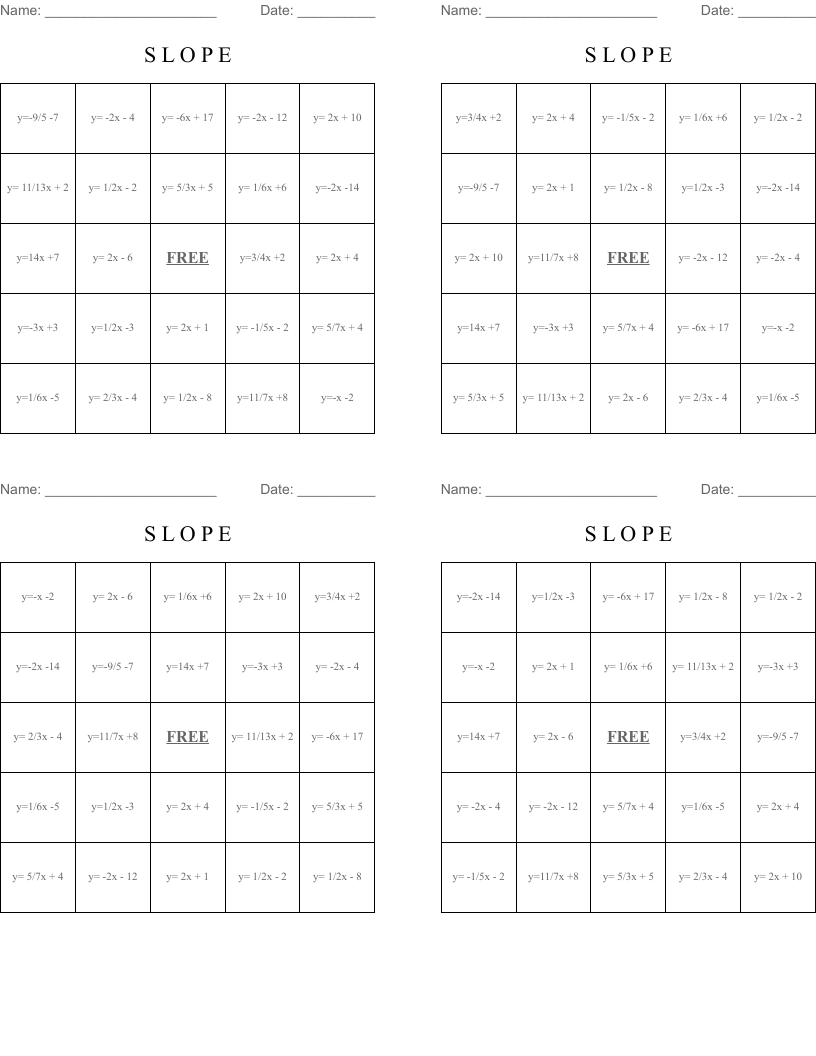 S               L              O                         P                                           E Bingo Cards
