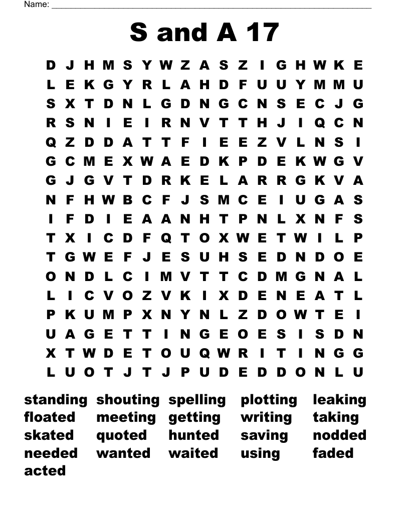 S and A 17 Word Search