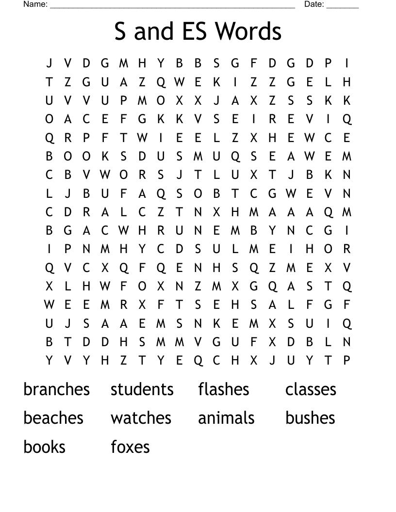 S and ES Words Word Search