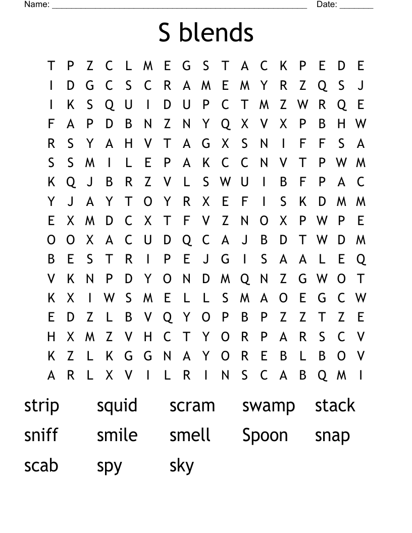 S blends  Word Search