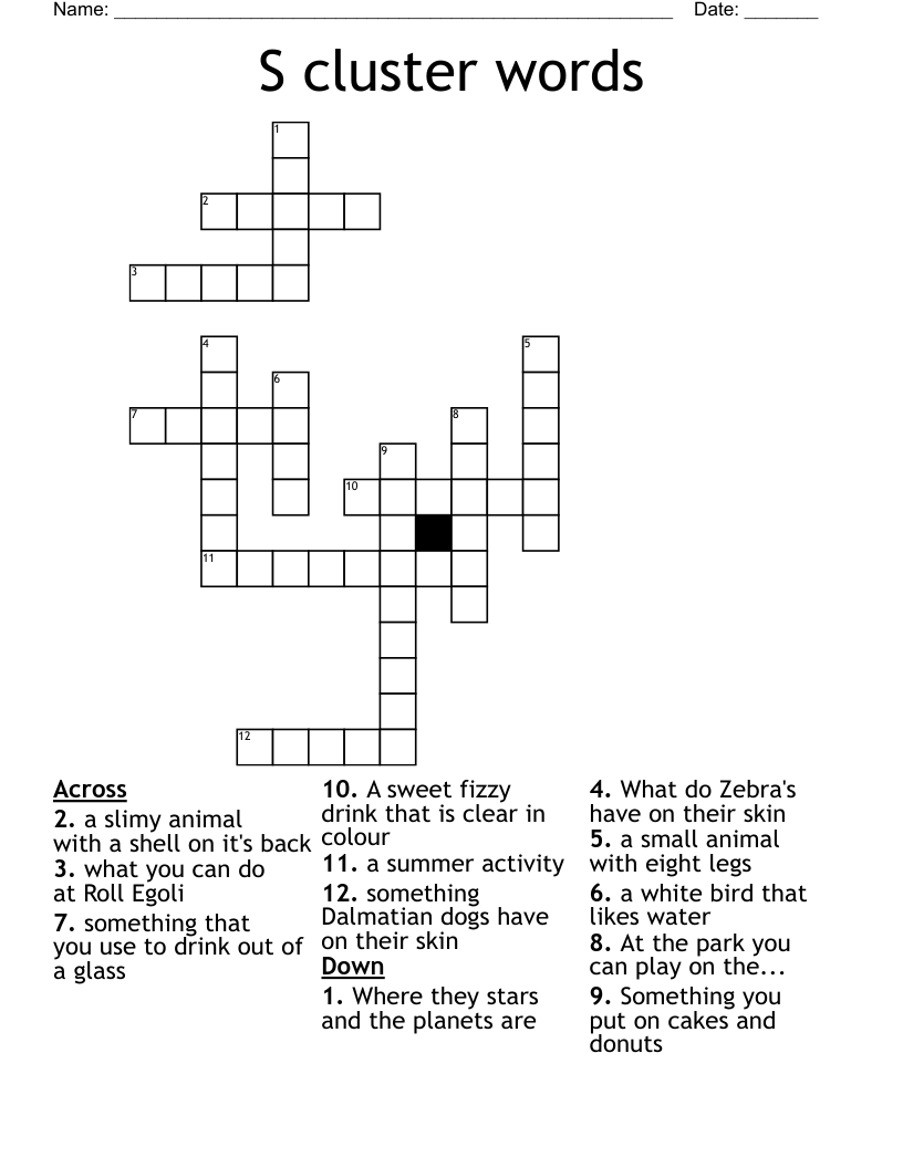 S cluster words Crossword