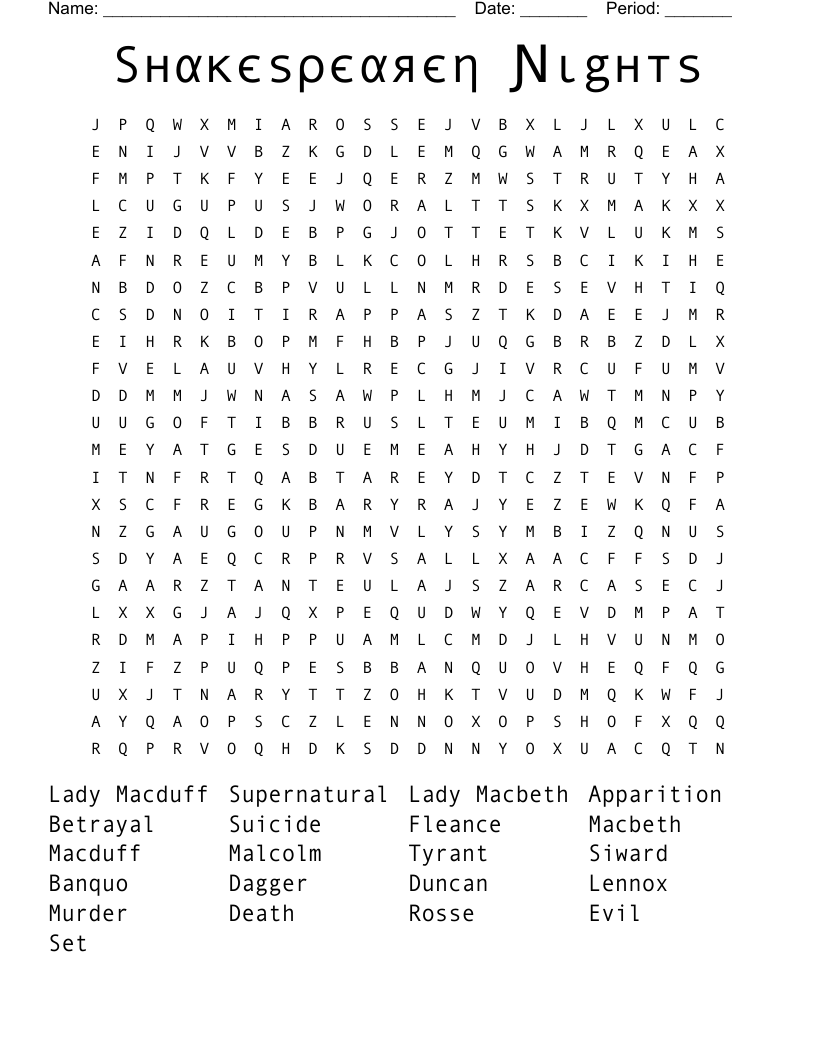 Sнαкєѕρєαяєη Ɲιgнтѕ Word Search