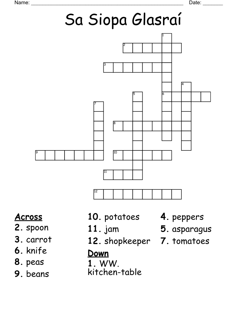 Sa Siopa Glasraí Crossword