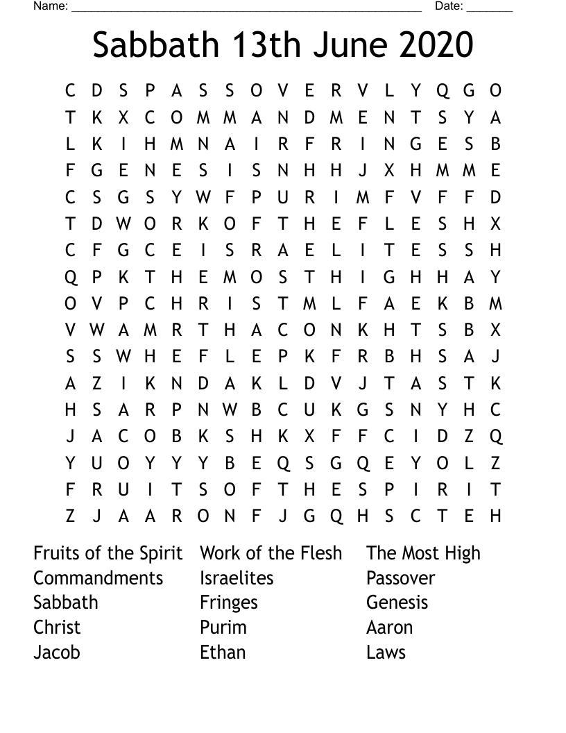 Sabbath 13th June 2020 Word Search