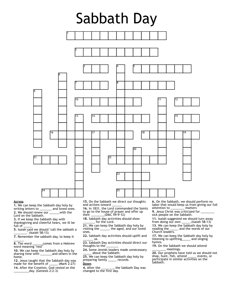 Sabbath Day Crossword