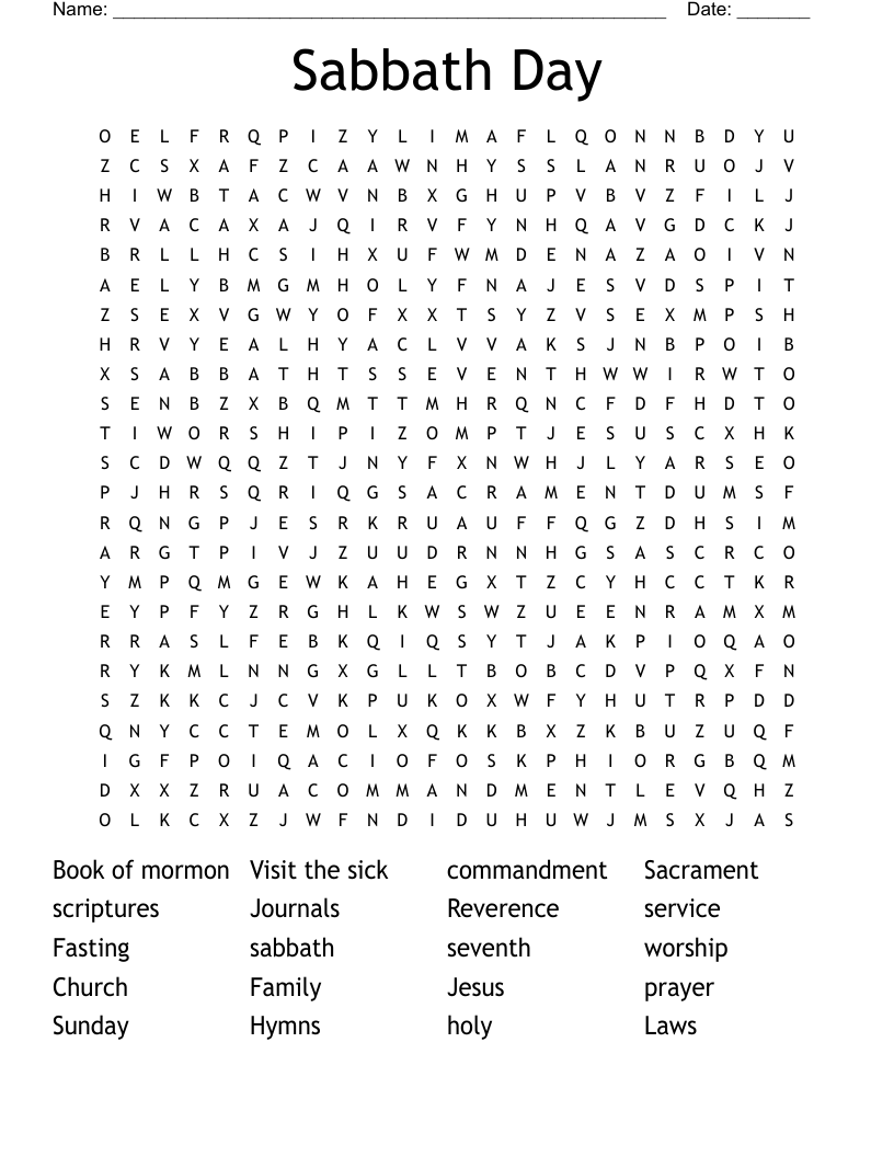 Sabbath Day  Word Search