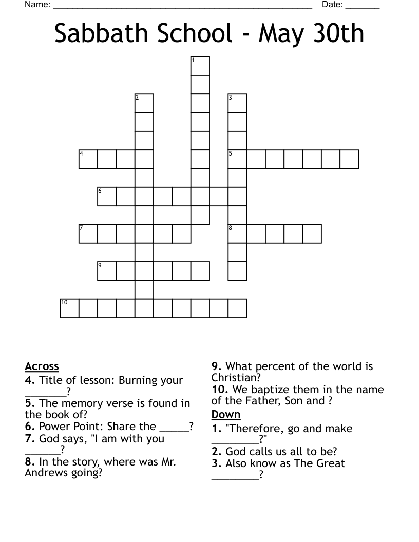 Sabbath School - May 30th Crossword