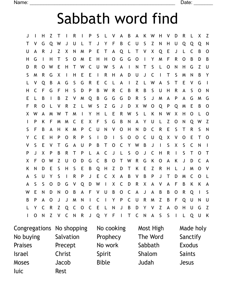 Sabbath word find Word Search