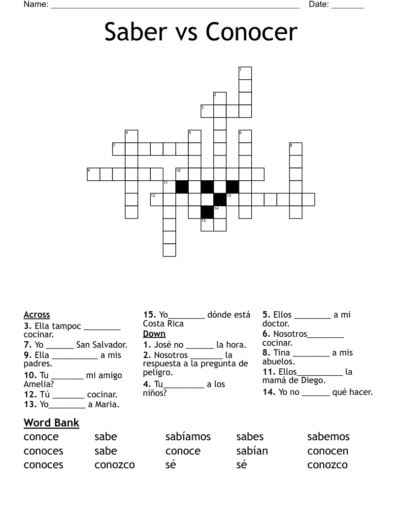 Saber vs Conocer Crossword