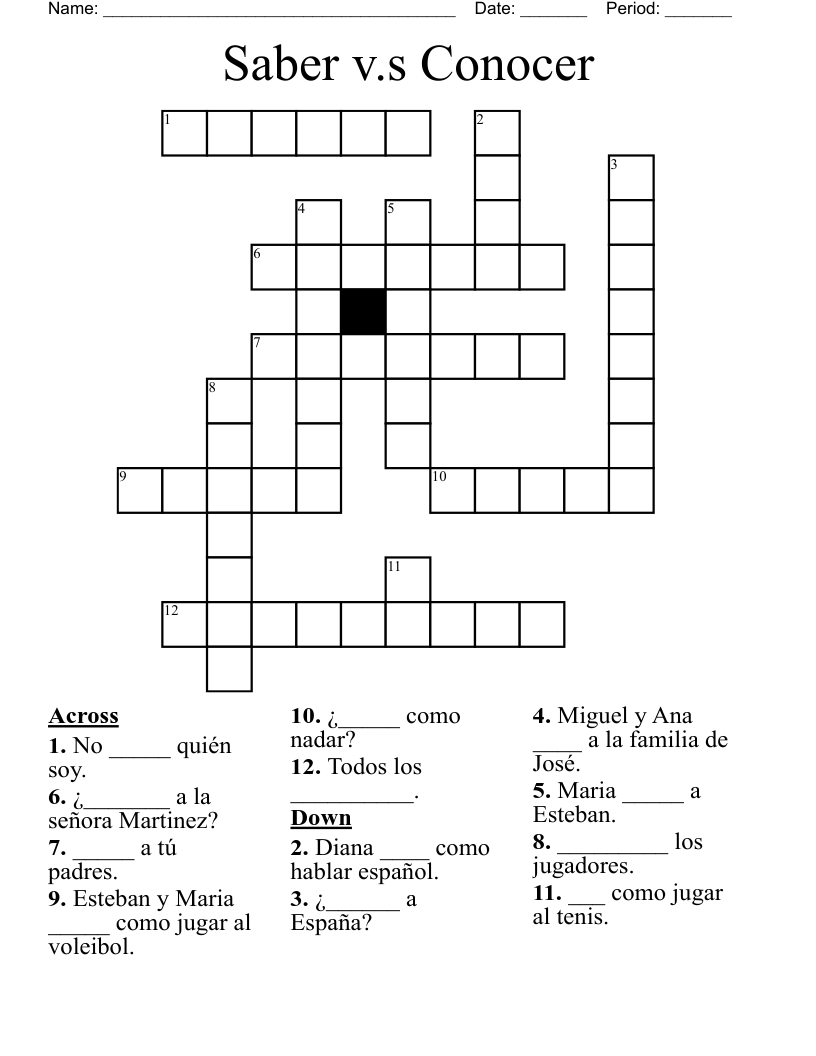 Saber v.s Conocer Crossword