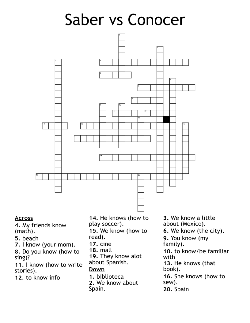 Saber vs Conocer Crossword