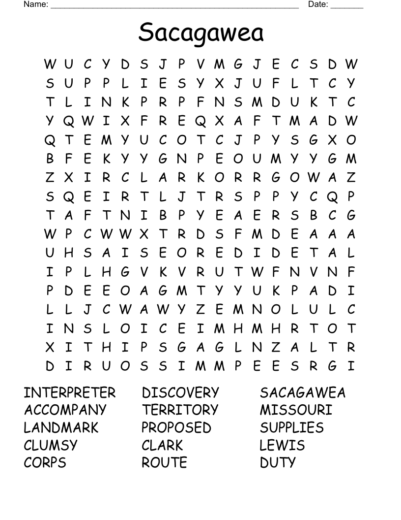 Sacagawea Word Search