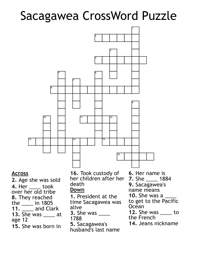Sacagawea CrossWord Puzzle