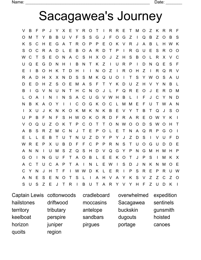 Sacagawea's Journey Word Search