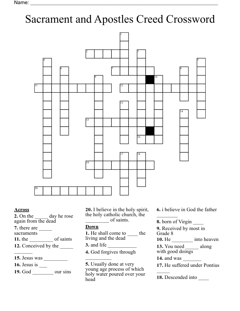 Sacrament and Apostles Creed Crossword