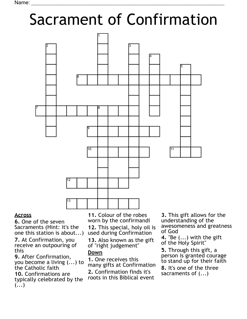 Sacrament of Confirmation Crossword