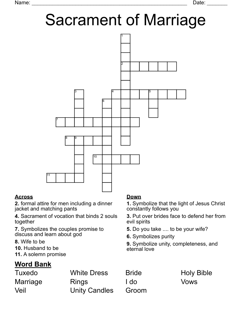 Sacrament of Marriage Crossword