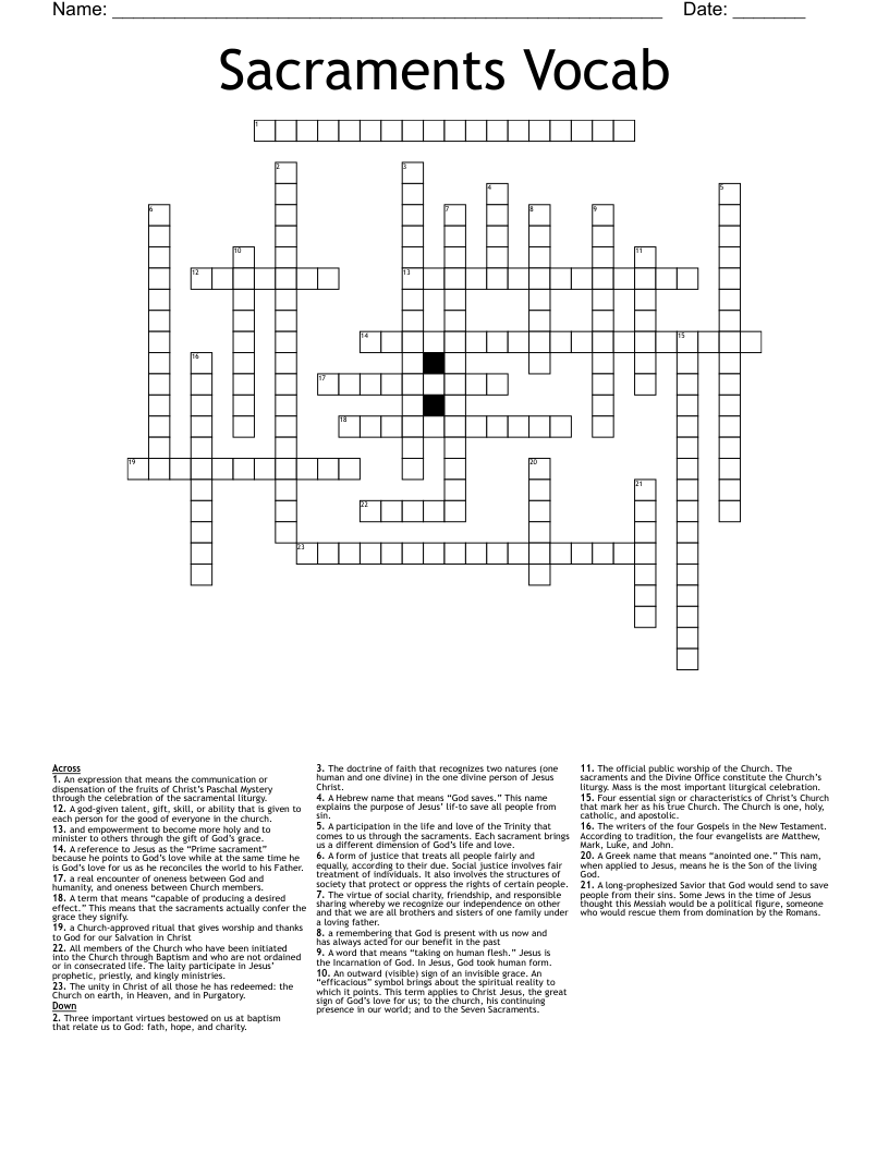 Sacraments Vocab Crossword