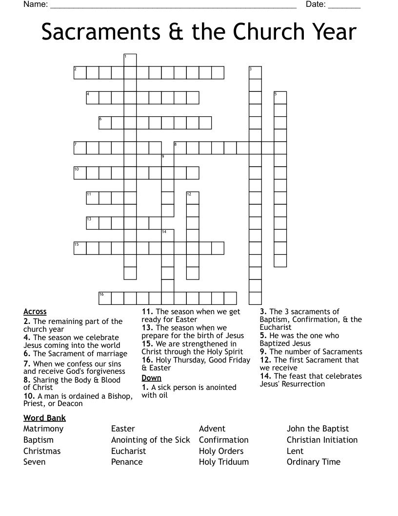 Sacraments & the Church Year Crossword