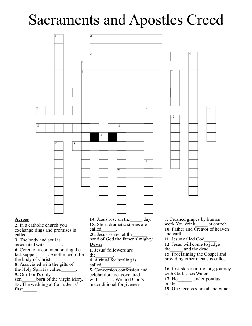 Sacraments and Apostles Creed  Crossword
