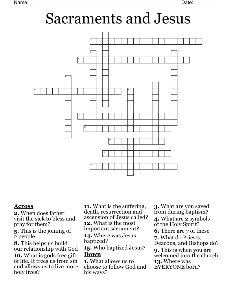 Sacraments and Jesus Crossword