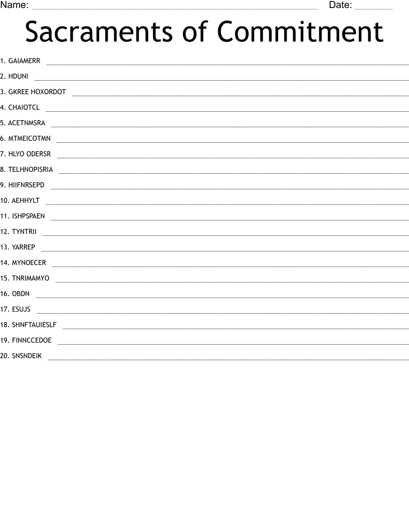 Sacraments of Commitment  Word Scramble