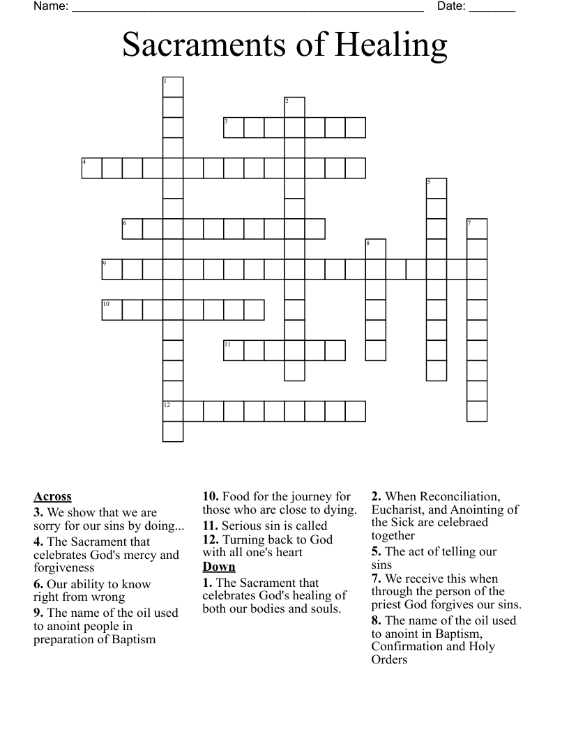 Sacraments of Healing Crossword
