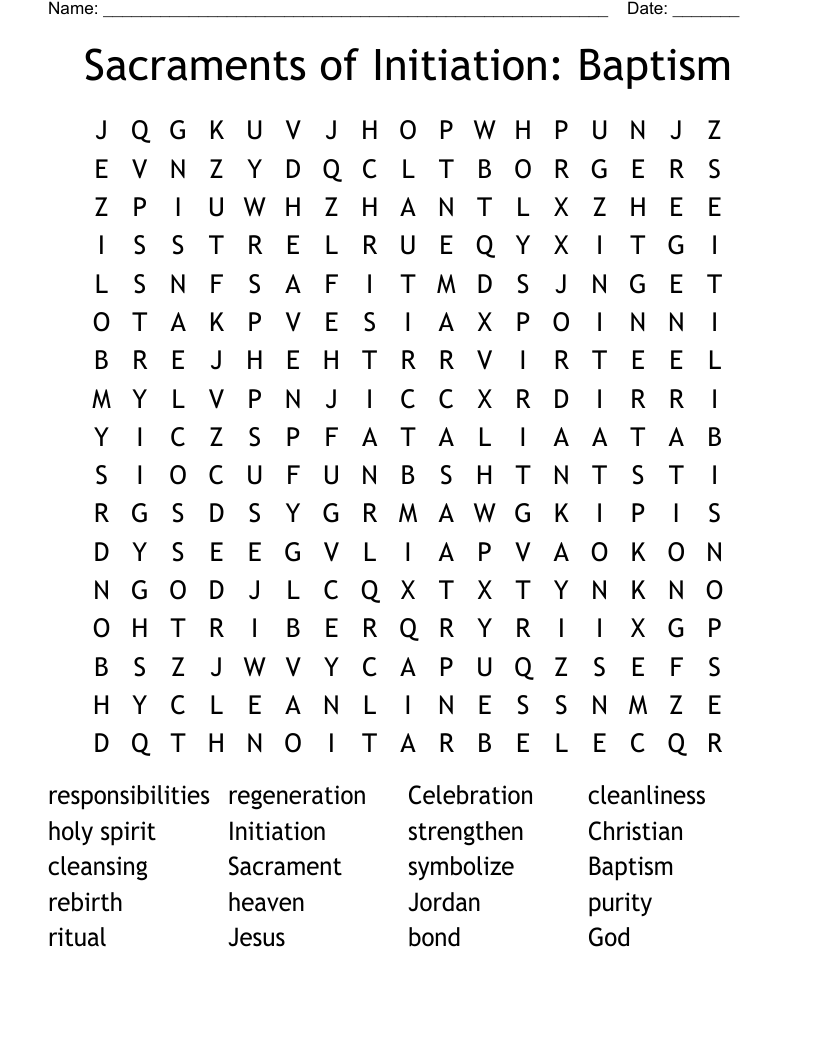 Sacraments of Initiation: Baptism Word Search