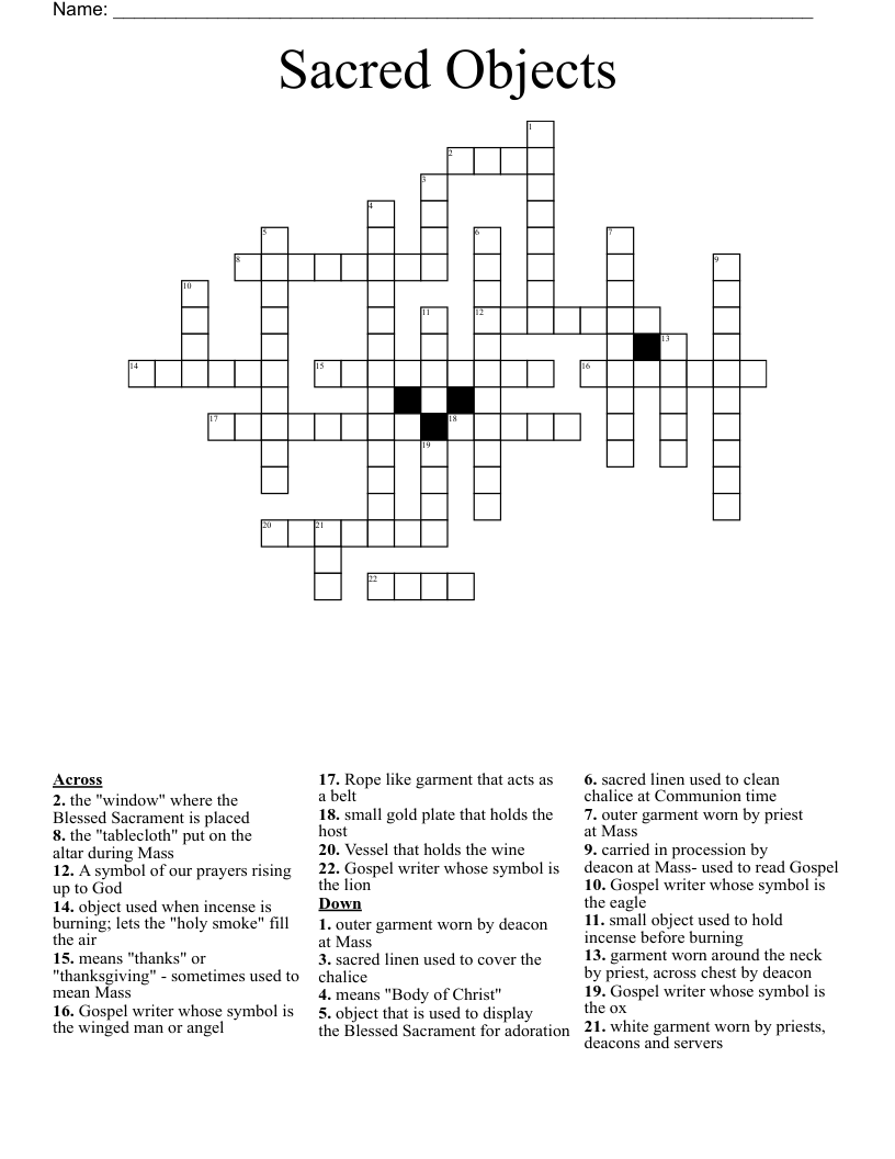 Sacred Objects Crossword