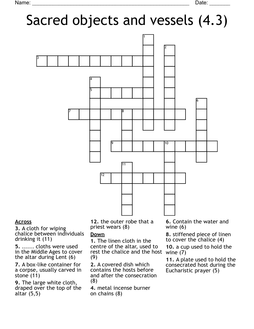 Sacred objects and vessels (4.3) Crossword