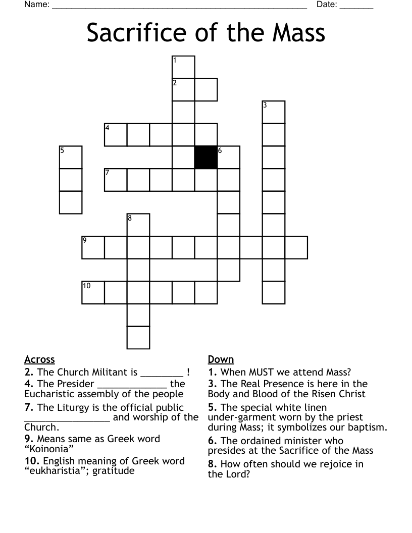 Sacrifice of the Mass Crossword