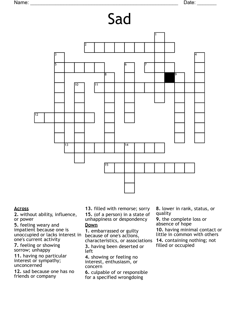 Sad Crossword