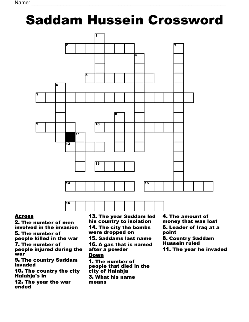Saddam Hussein Crossword