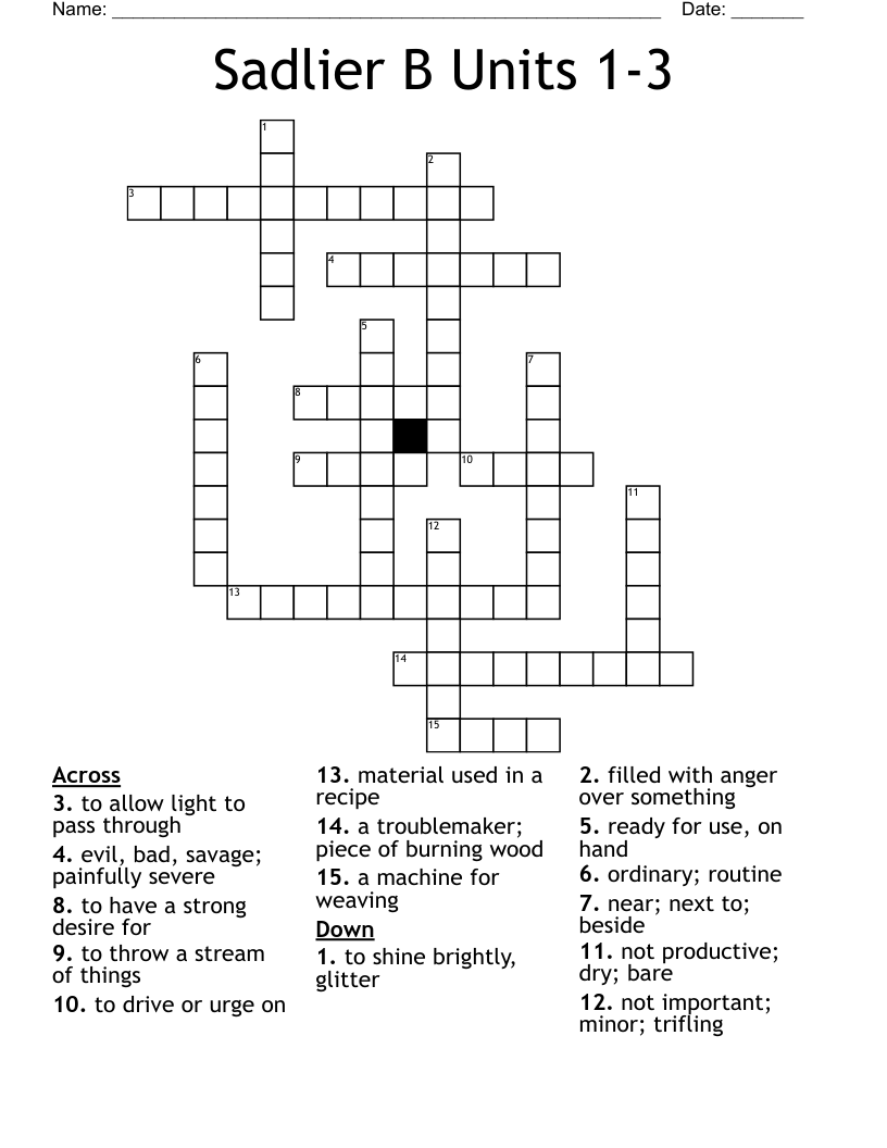 Sadlier B Units 1-3 Crossword