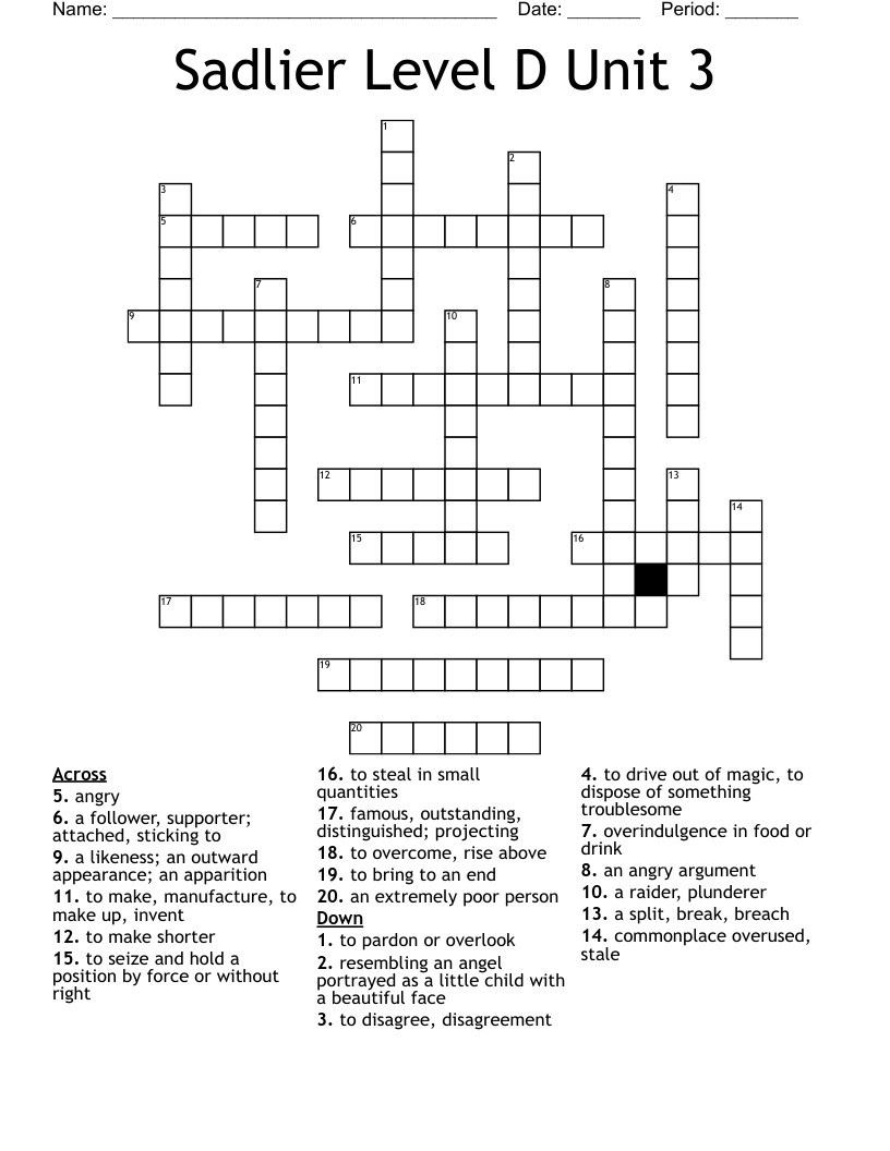 Sadlier Level D Unit 3 Crossword