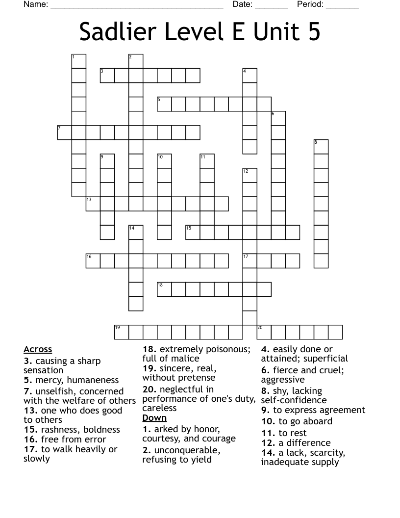 Sadlier Level E Unit 5 Crossword