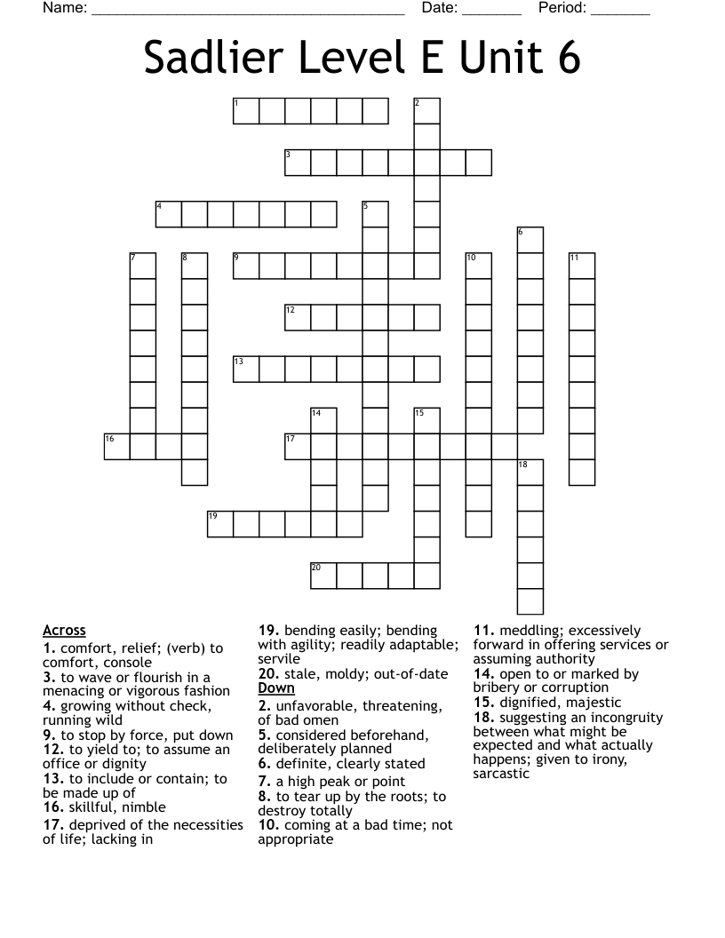Sadlier Level E Unit 6 Crossword
